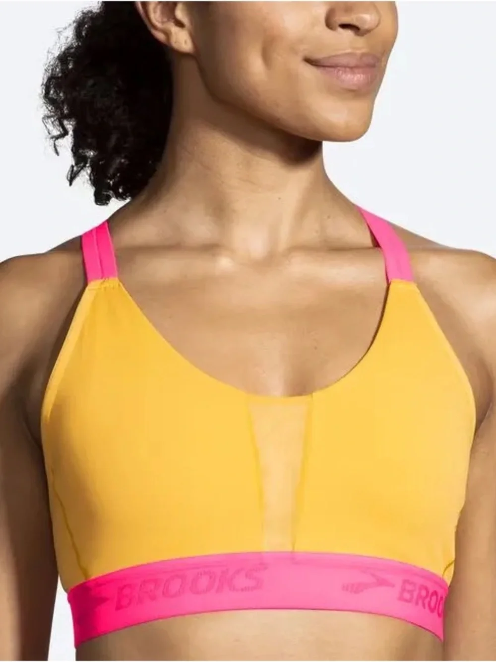 Brooks Yellow and Pink Run Sports Bra Women’s Small Drive Plunge Run Bra 2.0
